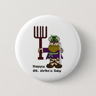 St. Urho with One Grasshopper on Hat Button