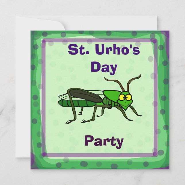 St. Urho's Day Party Invite with Grasshopper (Front)