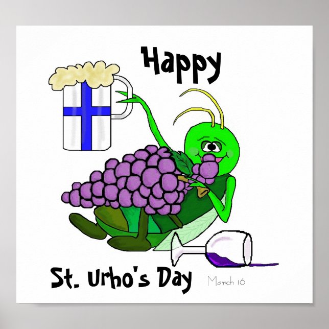 St. Urho's Day Poster with Drunk Grasshopper (Front)