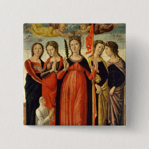 St. Ursula and Four Saints (tempera on panel) 2 Inch Square Button