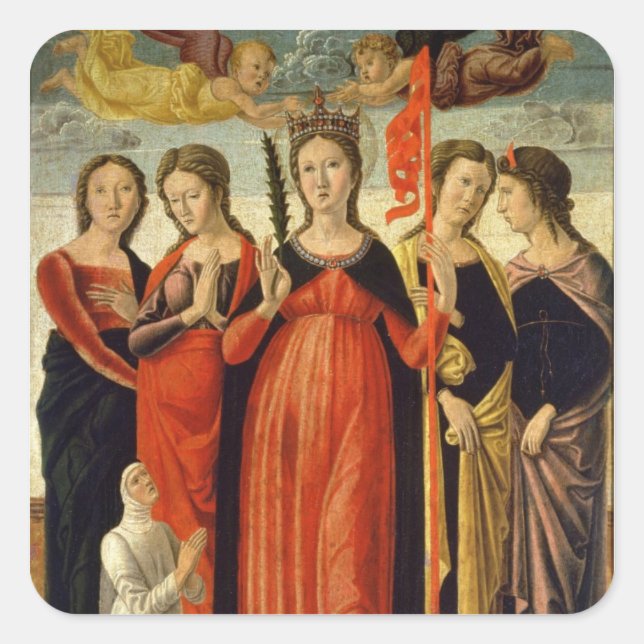 St. Ursula and Four Saints (tempera on panel) Square Sticker (Front)