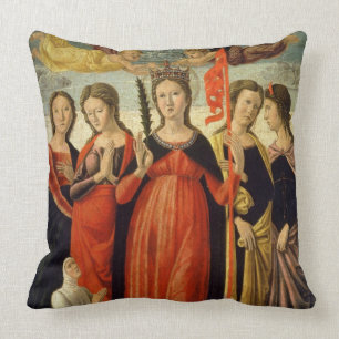 St. Ursula and Four Saints (tempera on panel) Throw Pillow