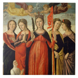 St. Ursula and Four Saints (tempera on panel) Tile