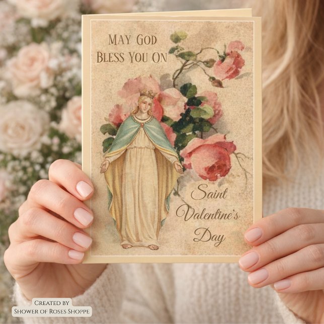 St. Valentines Day Blessed Virgin Floral Holiday Card (Creator Uploaded)