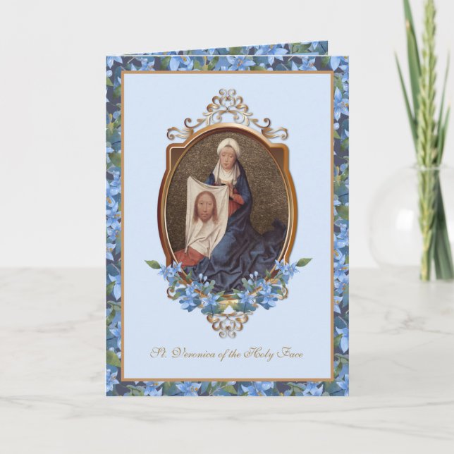 St. Veronica Religious Holy Face of Jesus Floral Card (Front)