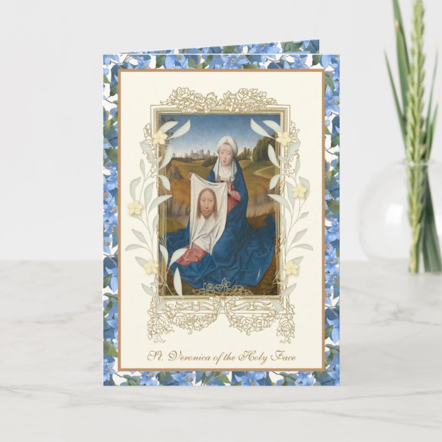 St. Veronica Religious Holy Face of Jesus Floral Card (Front)