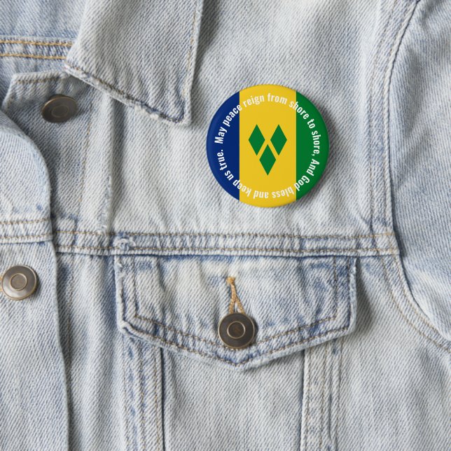 St Vincent and the Grenadines Flag Anthem Vincy  2 Inch Round Button (In Situ)