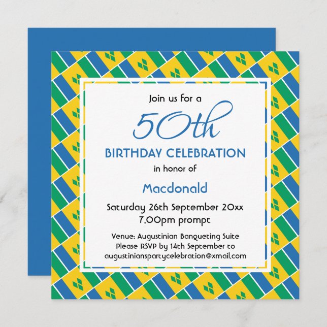 ST VINCENT FLAG Custom 50th Birthday Celebration Invitation (Front/Back)