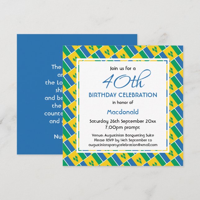 ST VINCENT FLAG Custom Birthday Celebration Invitation (Front/Back)