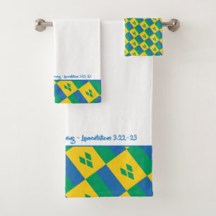 ST VINCENT FLAG Personalized Scripture Christian Bath Towel Set