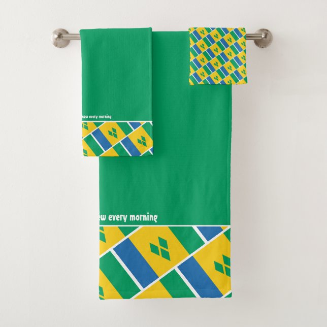 ST VINCENT FLAG Personalized Scripture GREEN Bath Towel Set (Insitu)