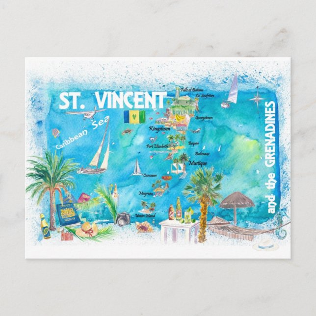 St Vincent Grenadines Antilles Illustrated Travel  Postcard (Front)