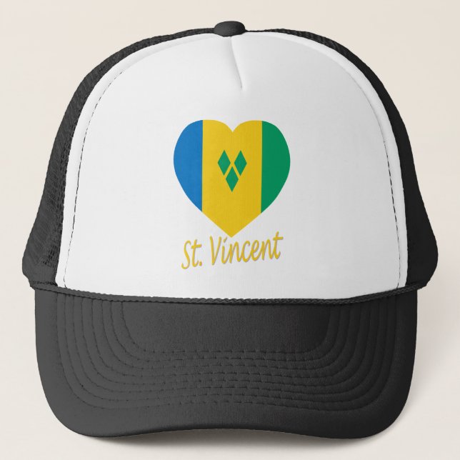St Vincent / Grenadines Flag Heart Trucker Hat (Front)