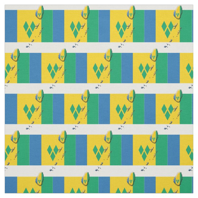 ST VINCENT GRENADINES Flag Map Outline Fabric (Swatch)