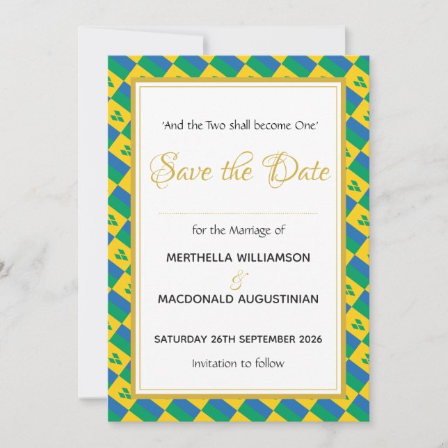 ST VINCENT'S Christian Custom Wedding Celebration Save The Date (Front)
