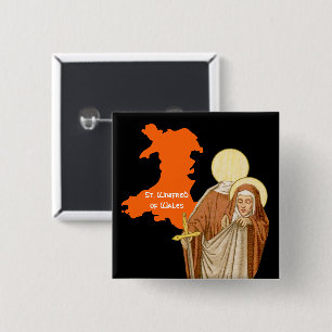 St. Winifred of Wales (P 002) 2 Inch Square Button