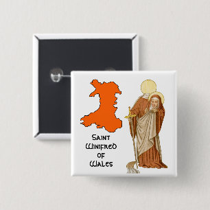 St. Winifred of Wales (P 002) 2 Inch Square Button