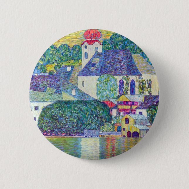 St. Wolfgang Church by Gustav Klimt, Victorian Art 2 Inch Round Button (Front)
