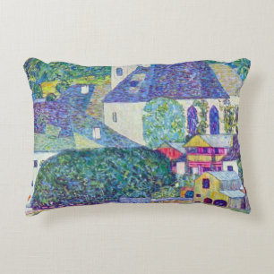 St. Wolfgang Church by Gustav Klimt, Victorian Art Accent Pillow