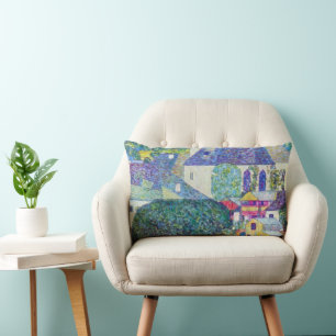St. Wolfgang Church by Gustav Klimt, Victorian Art Lumbar Pillow