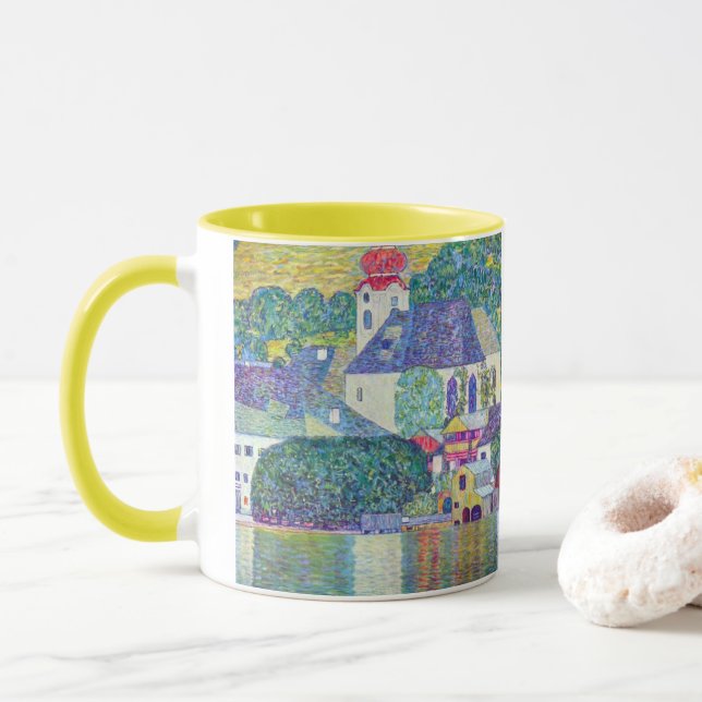 St. Wolfgang Church by Gustav Klimt, Victorian Art Mug (With Donut)