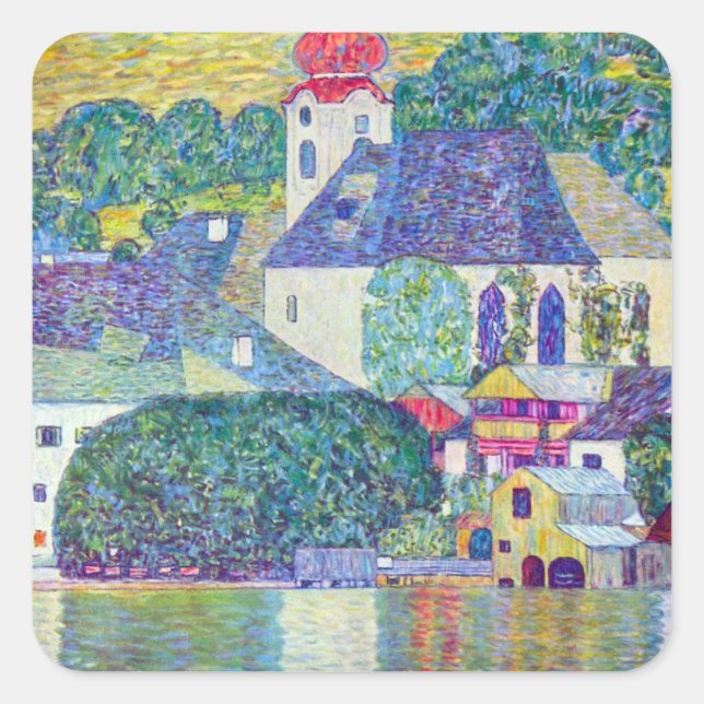 St. Wolfgang Church by Gustav Klimt, Victorian Art Square Sticker (Front)