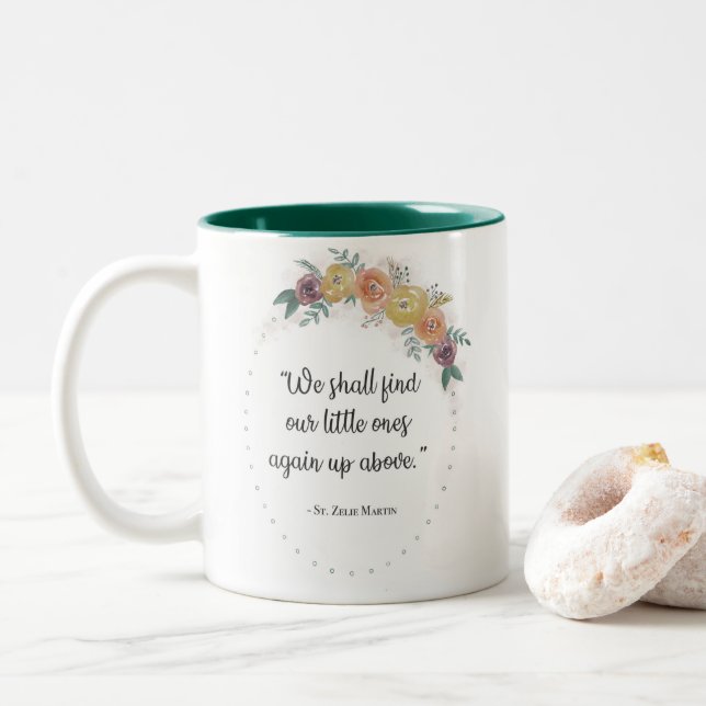 St. Zelie Martin Floral Miscarriage  Two-Tone Coffee Mug (With Donut)
