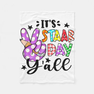Staar Day Yall Peace Sign Teacher Funny Test Day Fleece Blanket