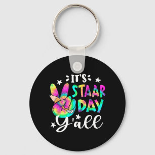 Staar Day Yall Tie Dye Peace Sign Teacher Testing Keychain