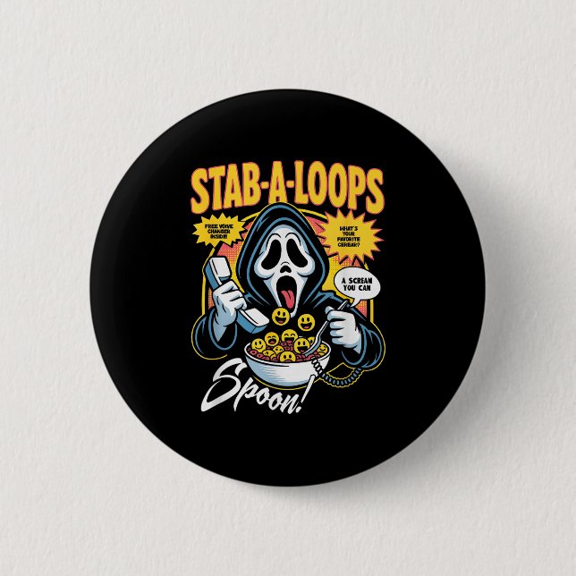 Stab-a-loops Horror Cereal Box Halloween  2 Inch Round Button (Front)