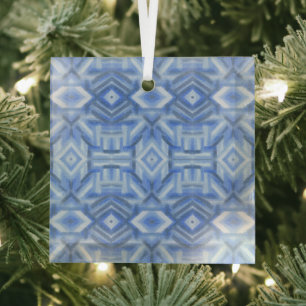 Staccato Blue Abstract Soft Pastel Art Glass Ornament