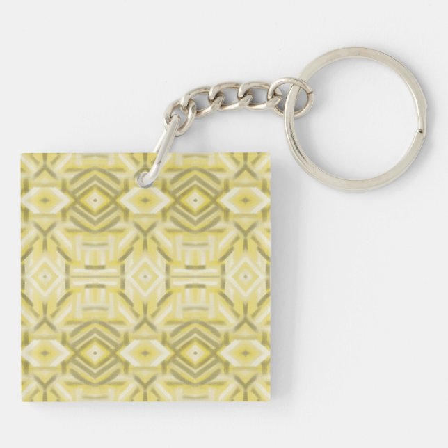 Staccato Yellow Abstract Soft Pastel Art Keychain (Back)