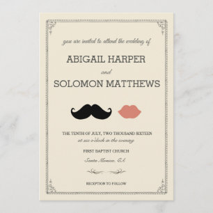 stache + kiss — Moustache & Lips Wedding Invitatio Invitation