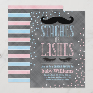 Staches or Lashes gender reveal invitation ideas