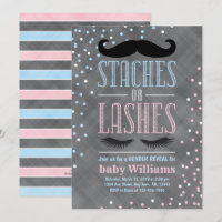 Staches or Lashes gender reveal invitation ideas