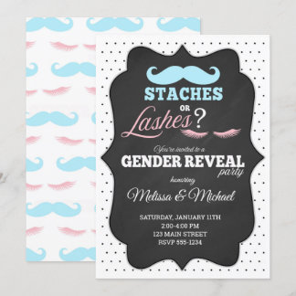 Staches or Lashes Gender Reveal Invitations