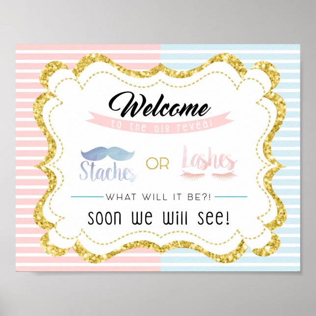 Staches or Lashes Welcome Sign Gender Reveal Party (Front)
