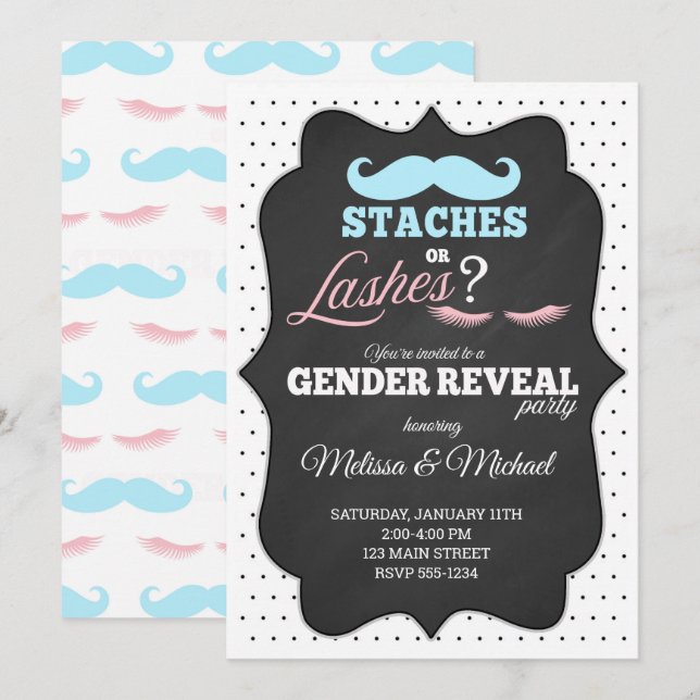 Staches ou coups de fouet Invitations de révélatio (Devant / Derrière)