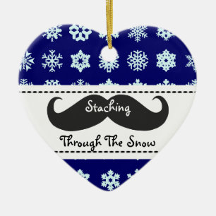 Staching through the snow at Christmas Ceramic Ornament