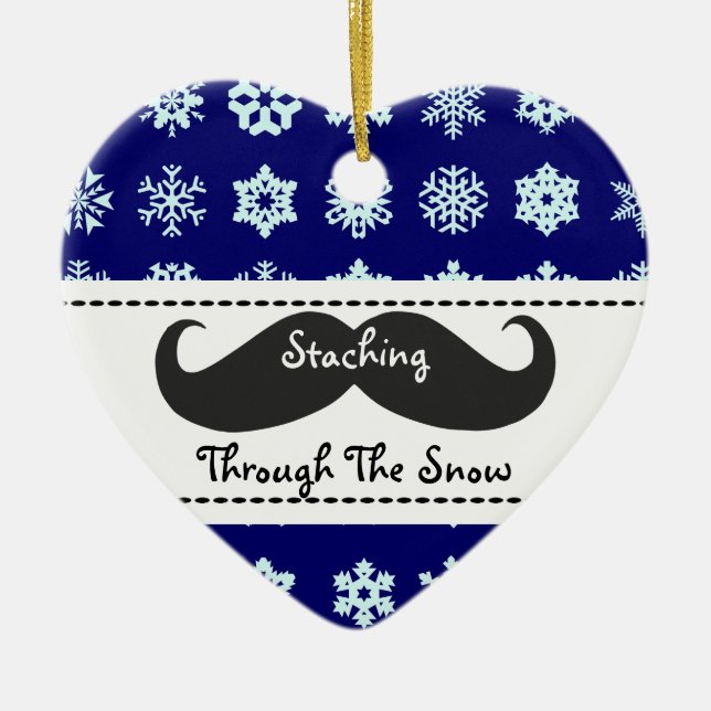 Staching through the snow at Christmas Ceramic Ornament (Front)