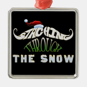 Staching Through the Snow Metal Ornament
