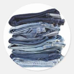 Stack of blue jeans classic round sticker