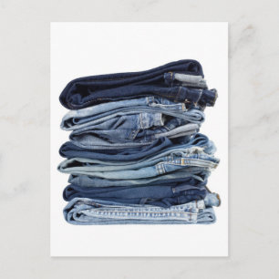 Stack of blue jeans postcard