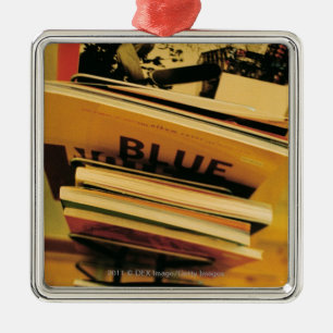 Stack of books and magazines metal ornament