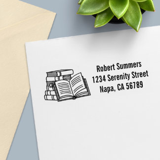 Stack of Books and Open Book Address Self-inking Stamp