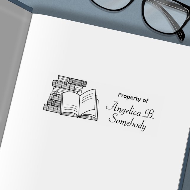 Stack of Books and Open Book Etched Bookplate Self-inking Stamp (Creator Uploaded)