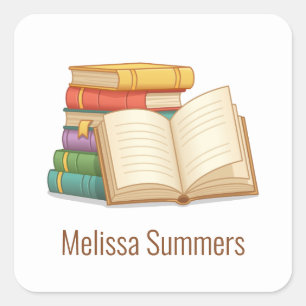 Stack of Books and Open Book Square Sticker