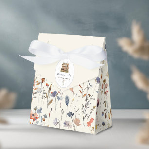 Stack of books baby shower watercolor, wildflower favor box