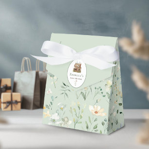 Stack of books baby shower watercolor, wildflower favor box