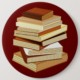 Stack Of Books - Beige 6 Inch Round Button
